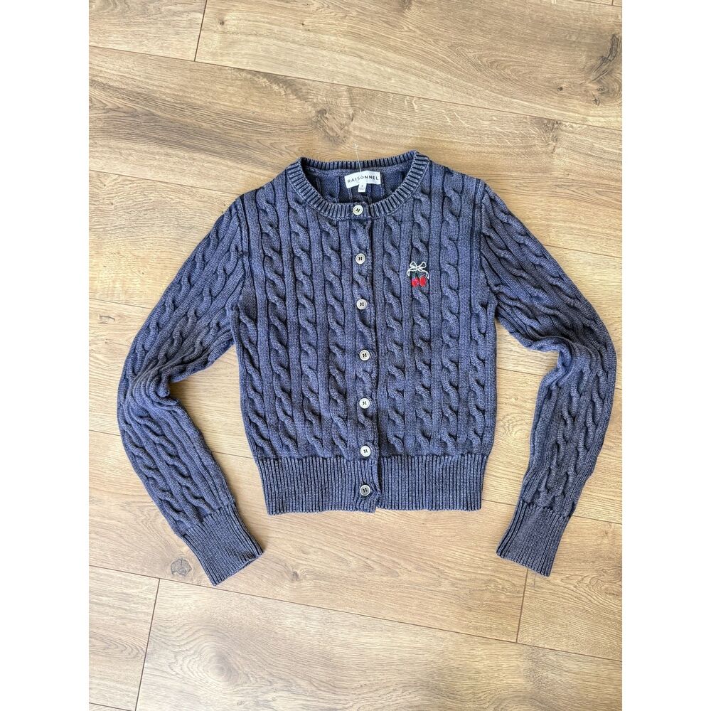 RAISONNEL NWT S Cherry Embroidered Cableknit button cardigan sweater button